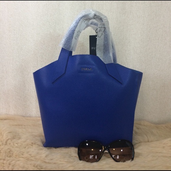 Furla Ocean Blue Saffiano Leather Small Jucca Tote